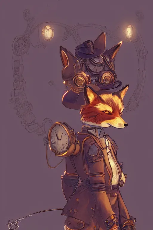 Prompt: an anthropomorphic steampunk fox, backlighting, trending on artstation, digital art, furry art, trending on furaffinity, fantasy art, by kawacy, view from behind