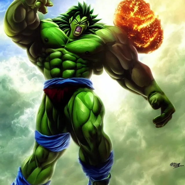 Image similar to broly as the hulk trending on artstation deviantart pinterest detailed realistic hd 8 k high resolution