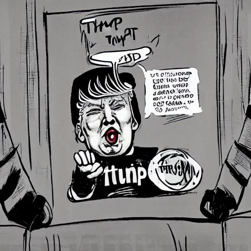 Prompt: donald trump as a baby in time out political cartoon