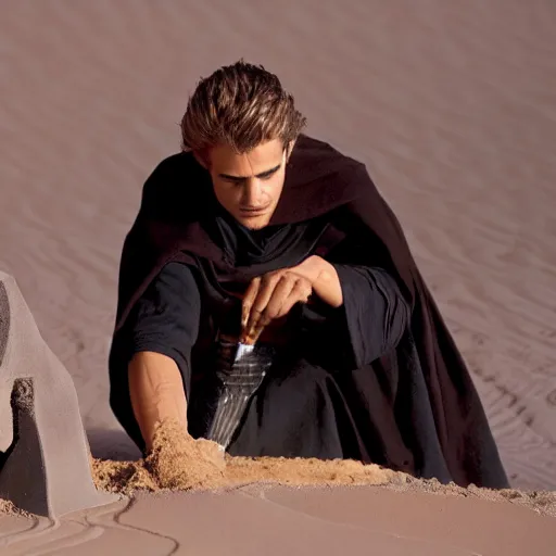 Image similar to Picture of hayden christensen as Anakin Skywalker building a sand castle on Tatooine, award-winning