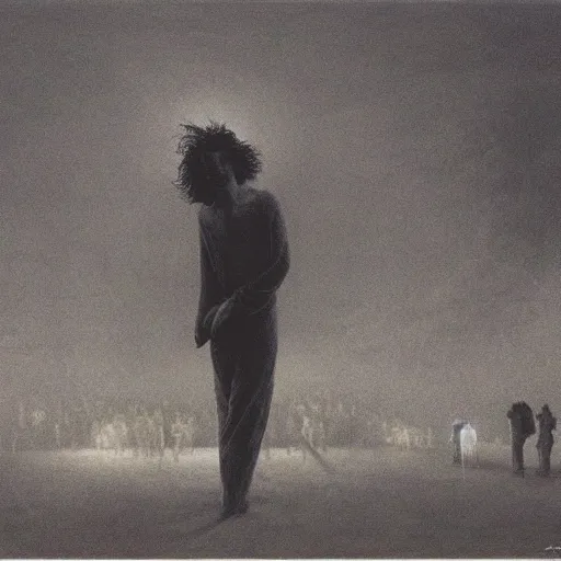 Prompt: harry styles concert by zdzisław beksinski