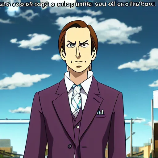 Image similar to A screenshot of Saul Goodman from ace Attorney, anime series