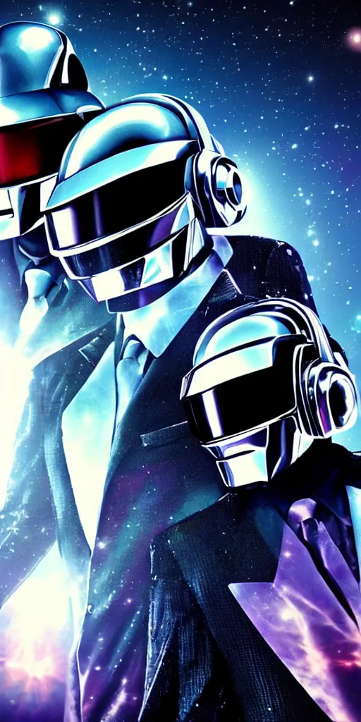 Image similar to Daft Punk above a spaceship