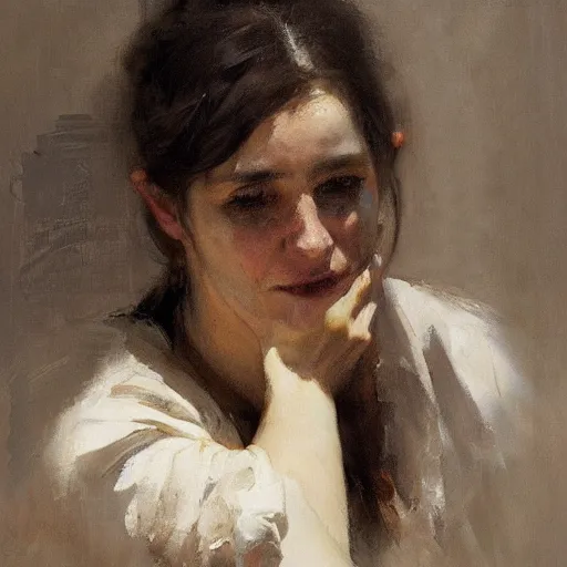 Image similar to portrait of an emotional paz ortega andrade, by jeremy mann, anders zorn