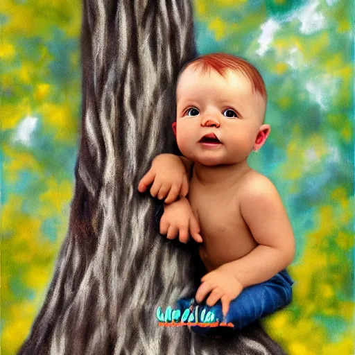 Image similar to baby on a tree, photorealistic, detailed