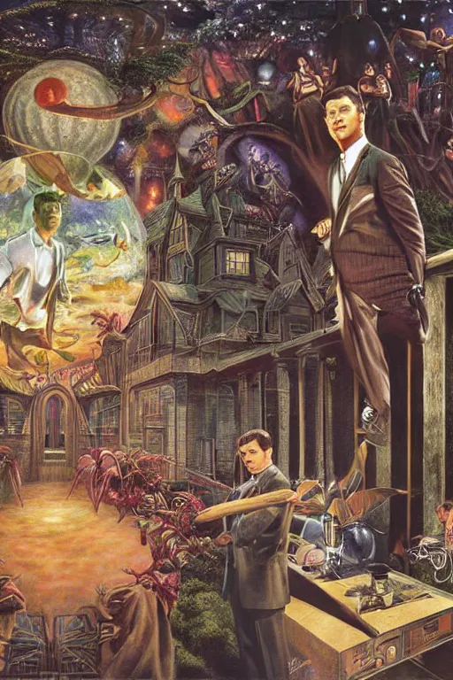 Prompt: an airbrush painting of an elaborate hidden object scene of the tv show the twilight zone ( 1 9 6 0 ) by destiny womack, gregoire boonzaier, harrison fisher, richard dadd