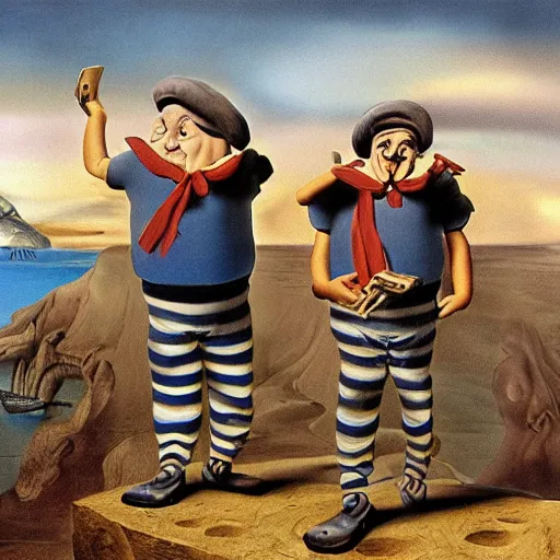 Prompt: detailed matte painting of tweedledee and tweedledum by salvador dali, 8 k resolution