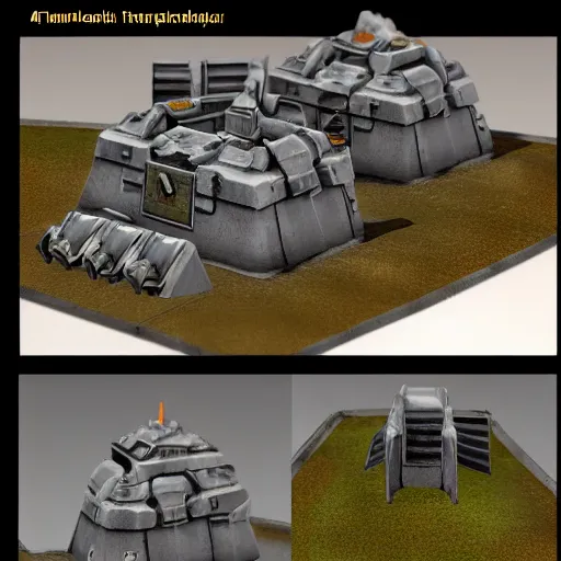 Image similar to 40k Tau empire bunker. Tao coalition. Greater good gromdark bunker. 3d printable wargaming terrain. High resolution render. CGSociety.