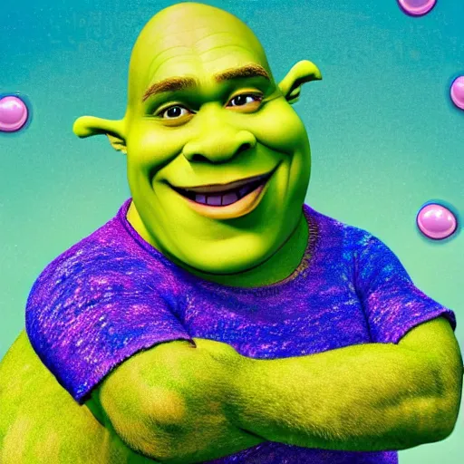 Image similar to shrek, lisa frank style