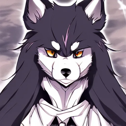 Image similar to key anime visual portrait of a handsome male anthro wolf furry fursona with beautiful eyes, wearing a hoodie, official modern animation