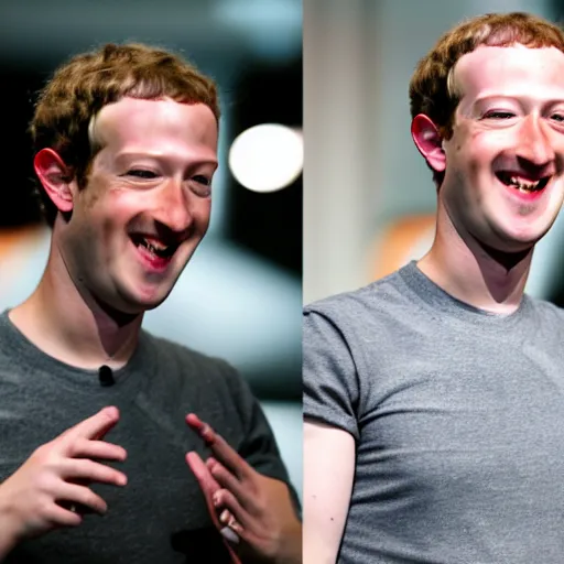 Prompt: Photography of Hairless Smiling Mark Zuckerberg