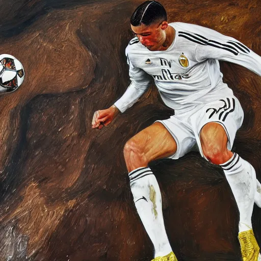 Image similar to high quality high detail painting by lucian freud, hd, christian ronaldo as a king