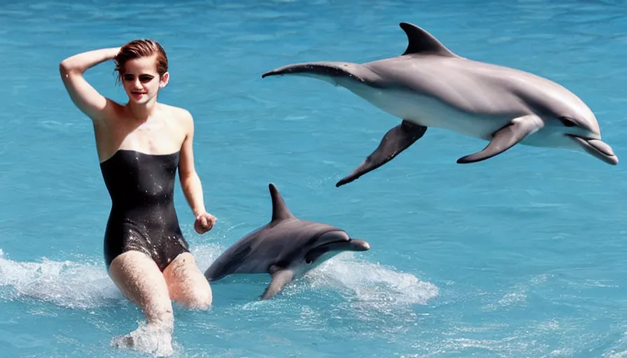 Image similar to emma watson Swim with Dolphins