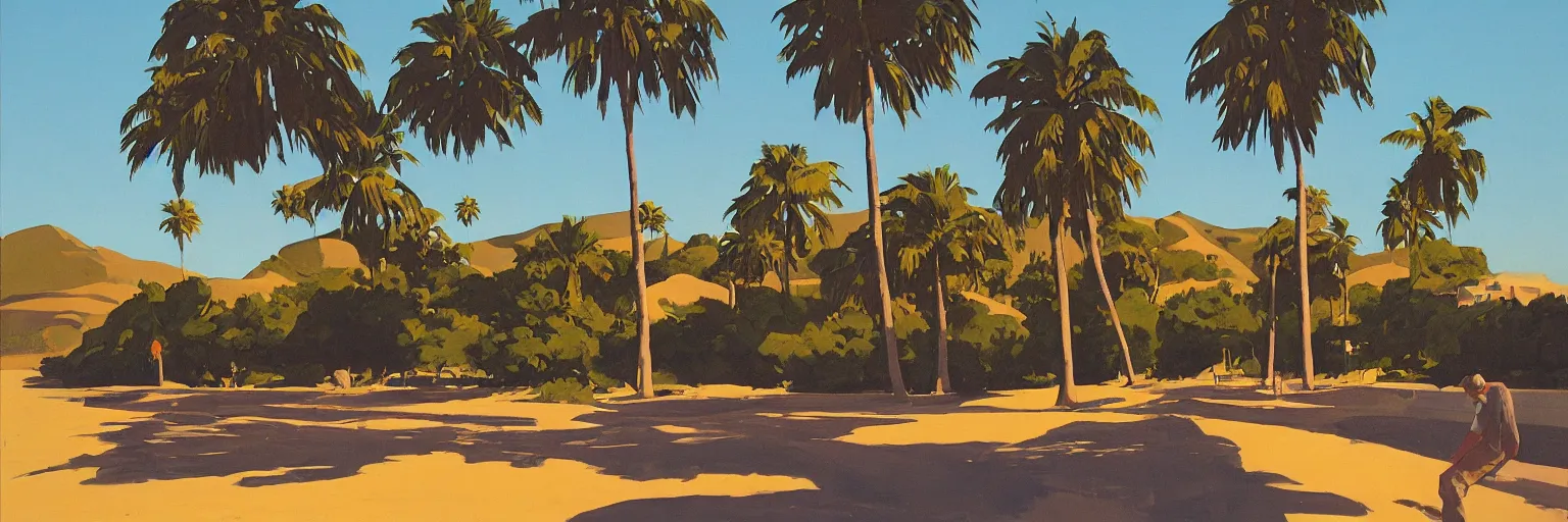 Prompt: summer street near a beach, by Ed Mell