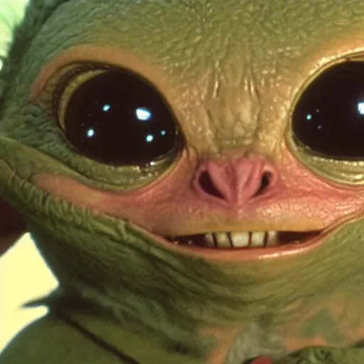 Image similar to a film still of gremlin grinning evily with a scar on its face in star wars realistic, detailed