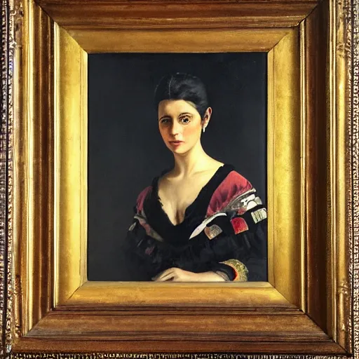 Image similar to a portrait of selina gomez in an 1 8 5 5 painting by elisabeth jerichau - baumann. painting, oil on canvas
