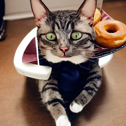 Prompt: Cat in a suit eating a donut