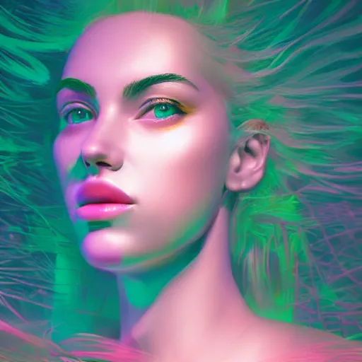 Image similar to high detail portrait of a beautiful woman, vaporwave lighting, concept art, beautiful