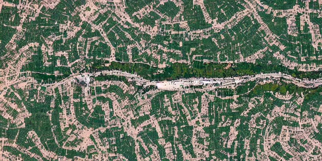 Image similar to satellite view of a town shaped like an alligator