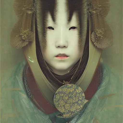 Image similar to portrait of a geisha, kintsugi, fractal, intricate, elegant, highly detailed, digital photography, subsurface scattering, by jheronimus bosch and greg rutkowski,