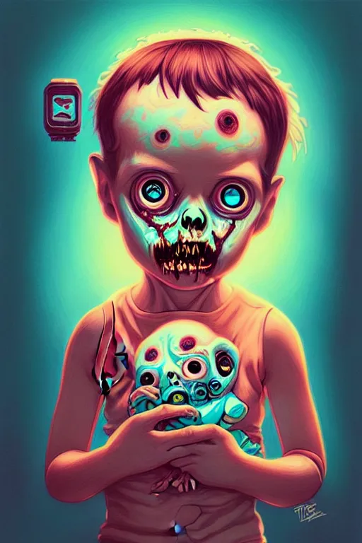 Image similar to a baby zombie in a pocket, tristan eaton, victo ngai, artgerm, rhads, ross draws