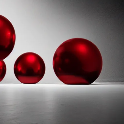 Prompt: chrome spheres on a red cube by jan dirksz both