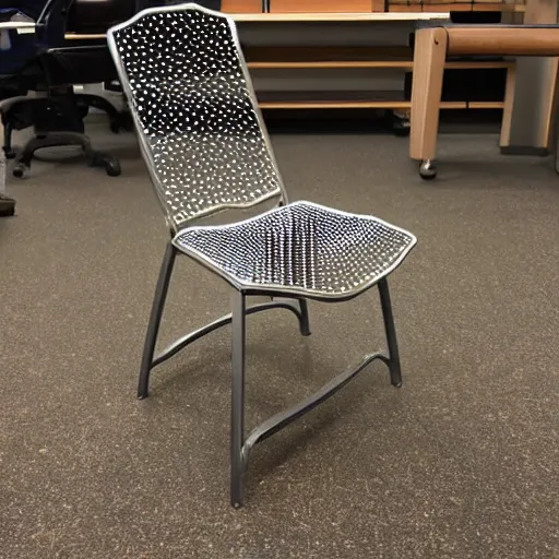 Prompt: a steel chair with spiked on its seat