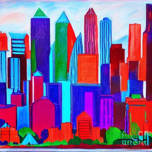 Image similar to colorful painting of atlanta skyline in the style of henri matiss