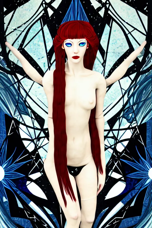 Image similar to triad of muses, representing the 3 winter!!! months of december, january and february, style mix of æon flux, shepard fairey, botticelli, john singer sargent, pre - raphaelites, shoujo manga, harajuku fashion, stark landscape, muted dark colors, superfine inklines, ethereal, 4 k photorealistic, arnold render