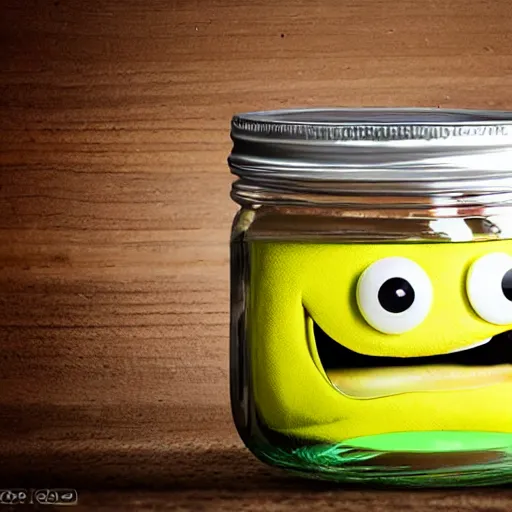 Image similar to cute monster in a jar, product photography, centered, studio lightning