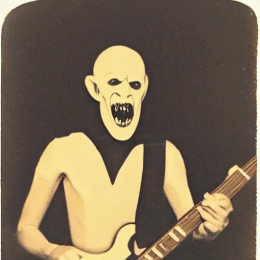 Prompt: nosferatu playing the blues, playing guitar and singing, old polaroid picture n - 6