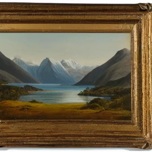 Prompt: John Gully romantic landscape painting of fiordland.