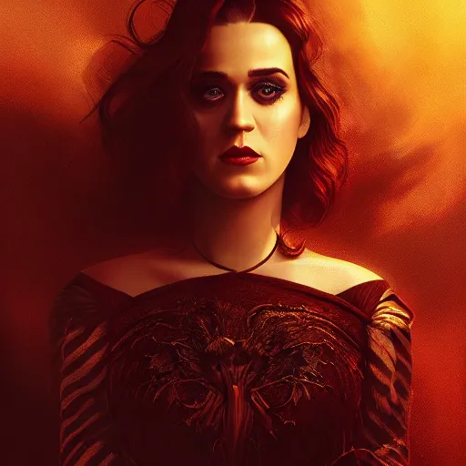 Image similar to majestic gracious regal katy perry brunette vampire portrait, atmospheric lighting, painted, menacing, intricate, volumetric lighting, beautiful, rich deep colours masterpiece, golden hour, sharp focus, ultra detailed, by leesha hannigan, ross tran, thierry doizon, kai carpenter, ignacio fernandez rios