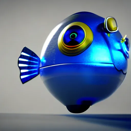 Image similar to robot bowl fish with a fish inside of it, photorealistic 3 d render, unreal engine