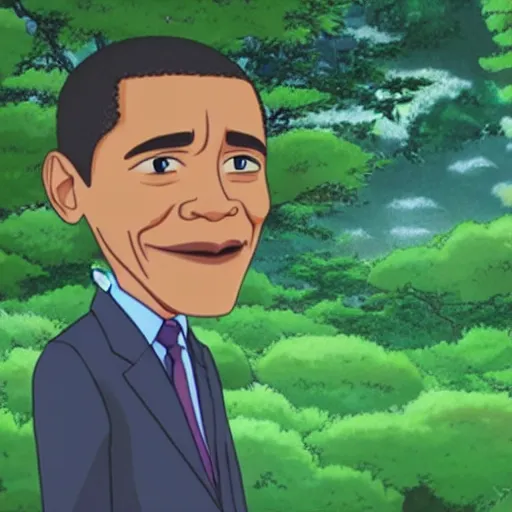 Image similar to Animation of Barack Obama in the movie Garden of Words, Koto no ha no niwa, Matoko Shinkai, beautiful, anime, colorful, animation, Japanese