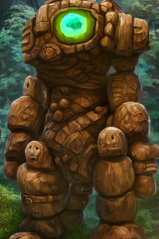 Image similar to zelda fantasy art giant golem troll wood rock greeble gemstone, global illumination ray tracing hdr fanart arstation by sung choi and eric pfeiffer and gabriel garza and casper konefal