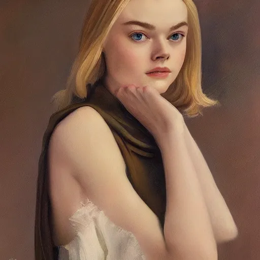 Image similar to ultra realistic portrait painting of elle fanning in soviet russia, art by frank frazetta, 4 k, ultra realistic, highly detailed, epic lighting