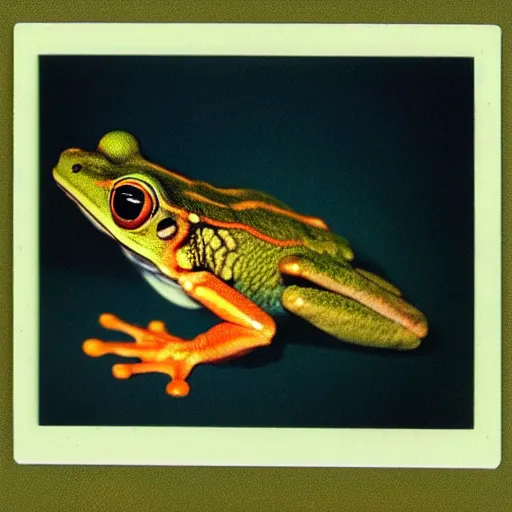 Prompt: flying frog, polaroid photography in style of andrey tarkovski, paranormal, spiritual, mystical, sublime