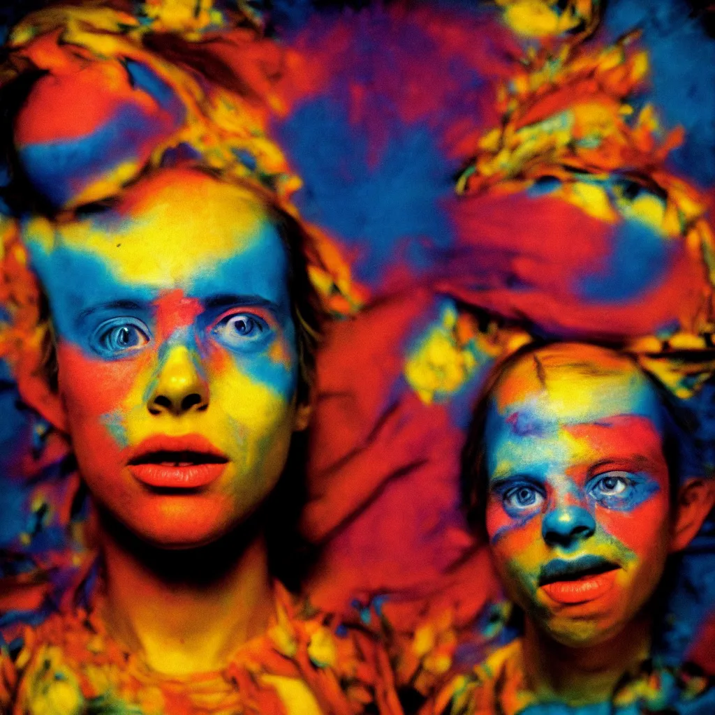 Prompt: award winning photo of a lsd trip, vivid colors, happy, symmetrical face, beautiful eyes, studio lighting, wide shot art by sally mann & arnold newman