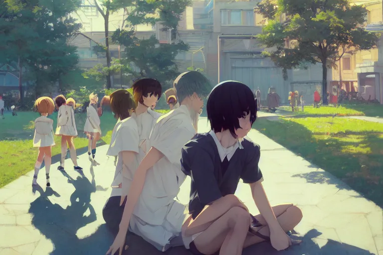 Image similar to boy's love anime high school scene spring noon setting, high detail concept art, perfect proportions fine - face, realistic shaded lighting poster ilya kuvshinov, katsuhiro, jeremy lipkin and michael germash, makoto shinkai, loish and clamp style, trending on art station, best selling artist