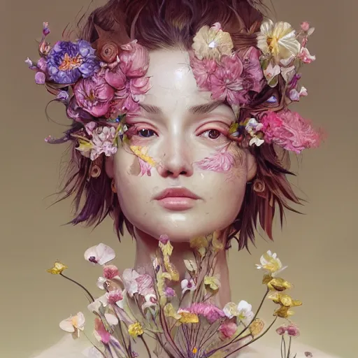 Prompt: biomorphic painting of a female with flowers, au naturel, hyper detailed, digital art, trending in artstation, cinematic lighting, studio quality, smooth render, unreal engine 5 rendered, octane rendered, art style by klimt and nixeu and ian sprigger and wlop and krenz cushart