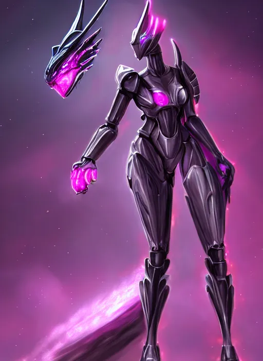 Prompt: cinematic goddess body shot, galactic sized beautiful stunning hot anthropomorphic robot mecha female dragon, sleek dragon head, metal ears, led purple eyes, smooth fuschia skin, nebula size, smooth silver armor, in space, epic proportions, macro, epic size, epic scale, furry art, dragon art, giantess art, warframe fanart, furaffinity, octane