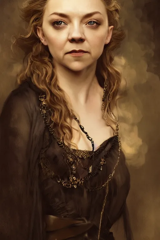 Prompt: a portrait of Natalie Dormer as an elegant beautiful dark bohemian vampire woman, bored, illustration, dramatic lighting, soft details, painting oil on canvas, art nouveau, octane render, HDR, 4k, 8k, HD, by Edmund Blair Leighton, Brom, Charlie Bowater, trending on artstation, faces by Tom Bagshaw, Sargent