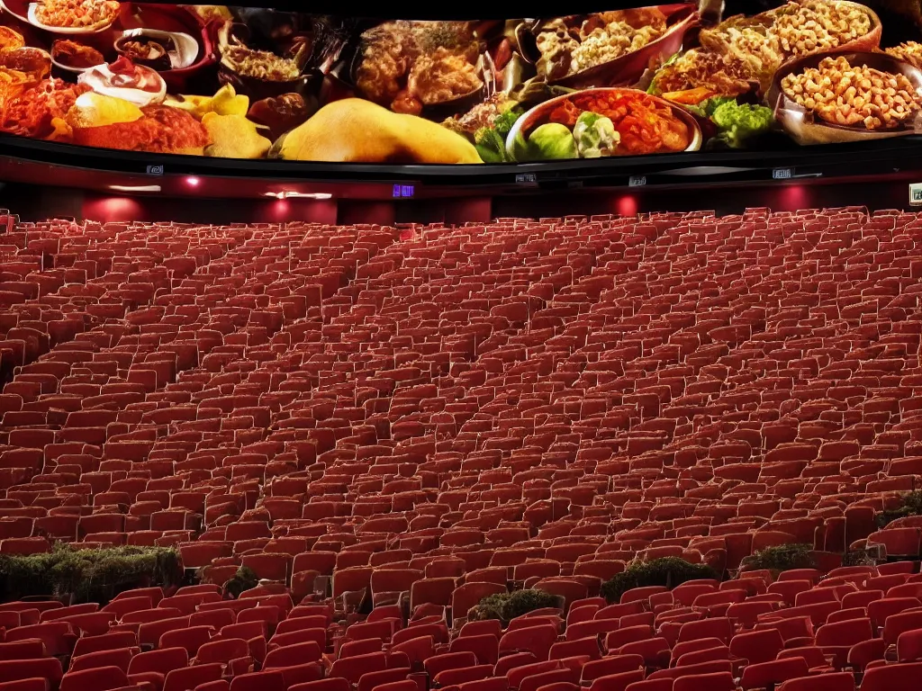 Prompt: movie theatre screen showing a CRT meat mountain. strong contender for Best Picture, ngl