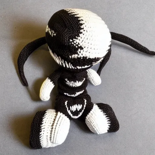 Image similar to knitted cuddly xenomorph cuddles ripley, cute styling, yarn, photorealistic