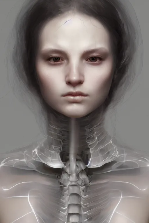 Prompt: close up facial portrait, female knight, translucent skin with skeleton showing, x - ray, lit though skin, by ruan jia and artgerm and range murata and wlop and ross tran and william - adolphe bouguereau and beeple. award winning, artstation, intricate details, realistic, hyper detailed 8 k resolution