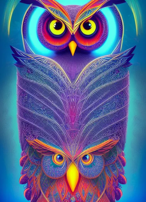 Image similar to symmetry!! product render poster vivid colors divine proportion owl, 神 圣, glowing fog intricate, elegant, highly detailed, digital painting, artstation, concept art, smooth, sharp focus, illustration,