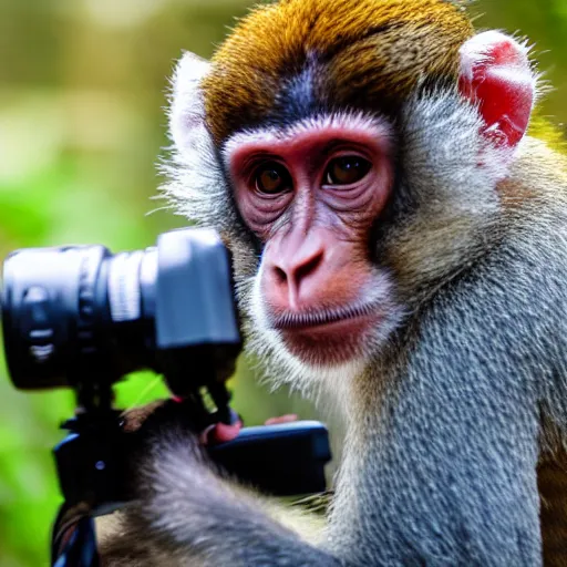 Image similar to Portrait of a monkey holding a camera