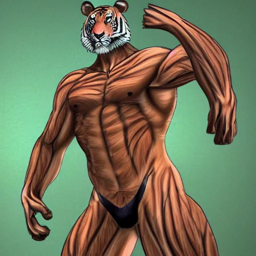 Image similar to A muscular standing tiger posing for the camera, featured on DeviantArt, FurAffinity