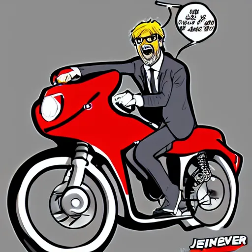 Prompt: jurgen klopp riding a motorcycle in a tuxedo, anime, manga, digital art